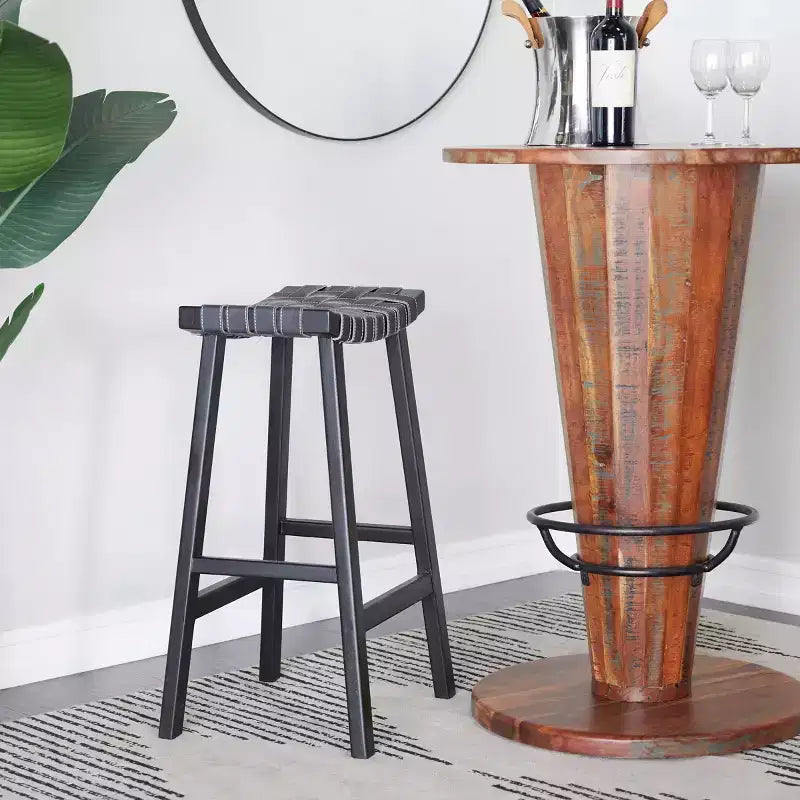 Tabouret de bar rustique en bouleau noir - Olivia & May : Hauteur fixe 76 cm, cadre en bois, nettoyage localisé