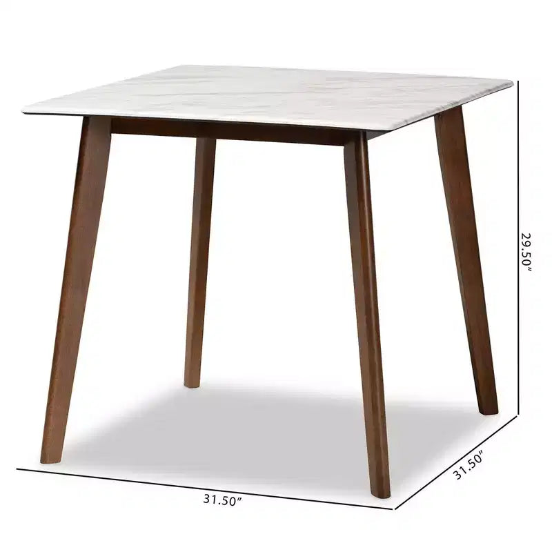 Table à manger Kaylee en bois blanc/marron - Baxton Studio : Plateau en faux marbre, forme carrée, pieds évasés
