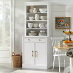 Lifestorey 2 pièces Monza Meuble et vaisselier modulaires avec plateau imitation marbre blanc : style campagnard, plateau imitation marbre, étagères réglables