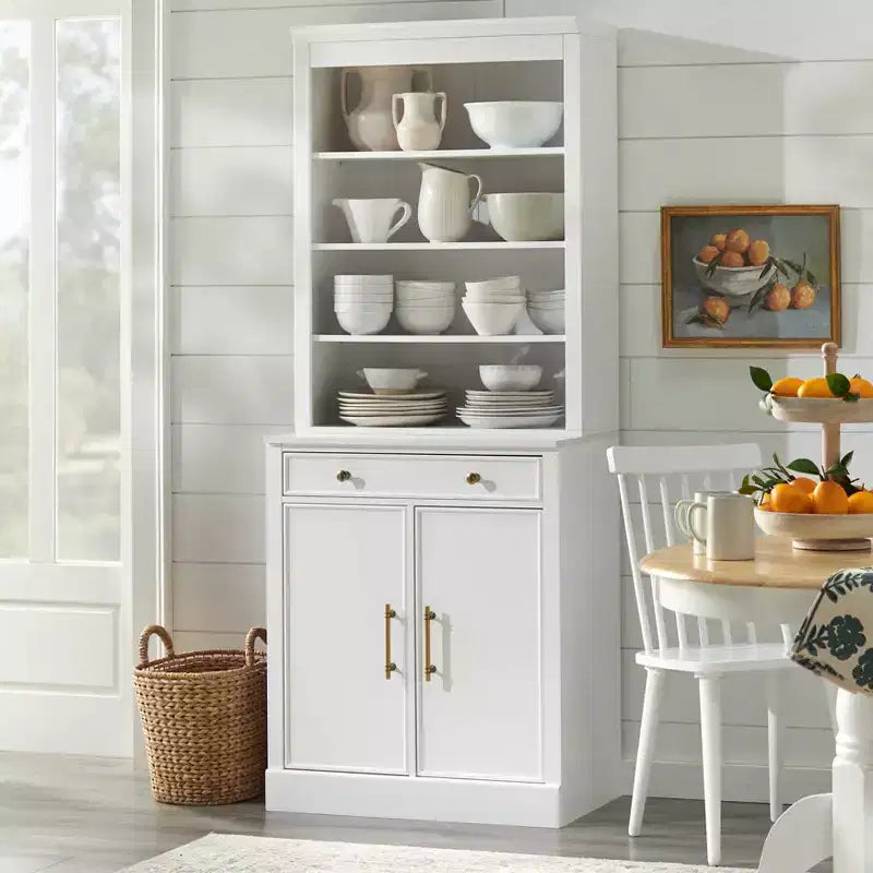 Lifestorey 2 pièces Monza Meuble et vaisselier modulaires avec plateau imitation marbre blanc : style campagnard, plateau imitation marbre, étagères réglables