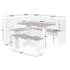 Buylateral Lot de 3 ensemble de salle à manger d'angle pour petit-déjeuner en bois massif Washington Farmhouse blanc/noyer foncé : en forme de L, pin massif, banc de rangement