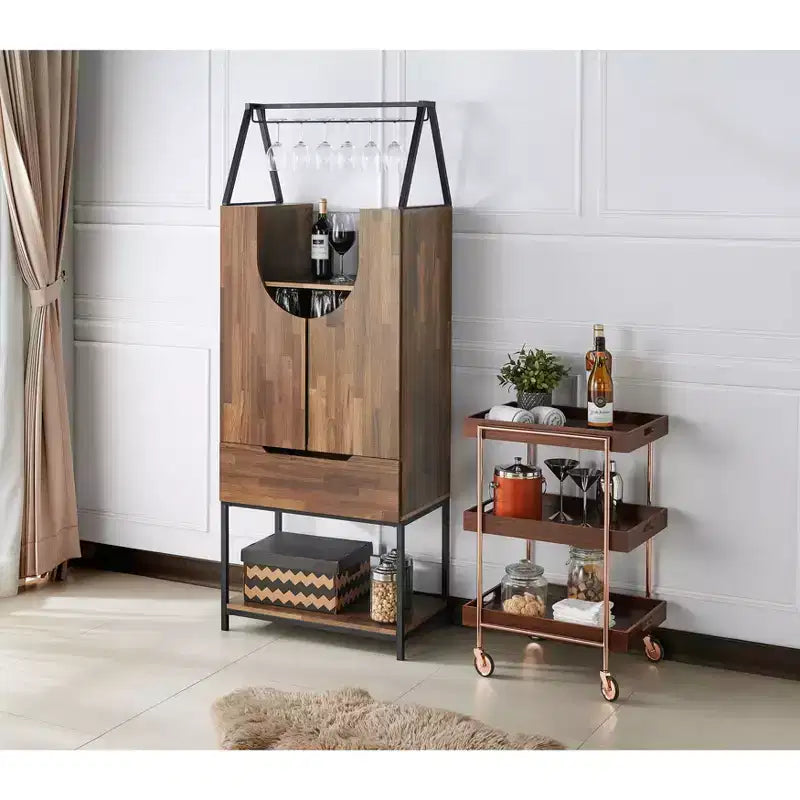 Meuble de rangement pour vins à usages multiples Meluse 24/7 Shop At Home, hickory clair : Buffet de salle à manger élégant, bar et rangement de cave à vin