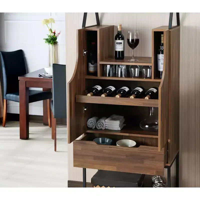Meuble de rangement pour vins à usages multiples Meluse 24/7 Shop At Home, hickory clair : Buffet de salle à manger élégant, bar et rangement de cave à vin