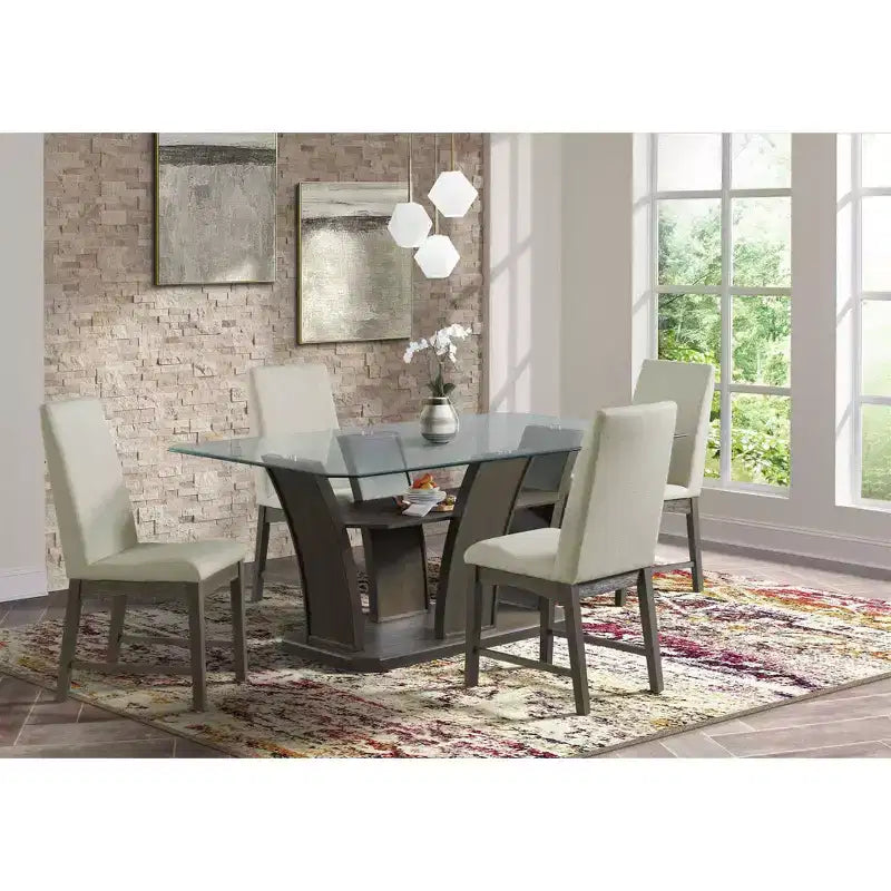 Table à hauteur de comptoir rectangulaire Simms Noyer - Picket House Furnishings : Plateau en verre, milieu du siècle moderne, 4 places