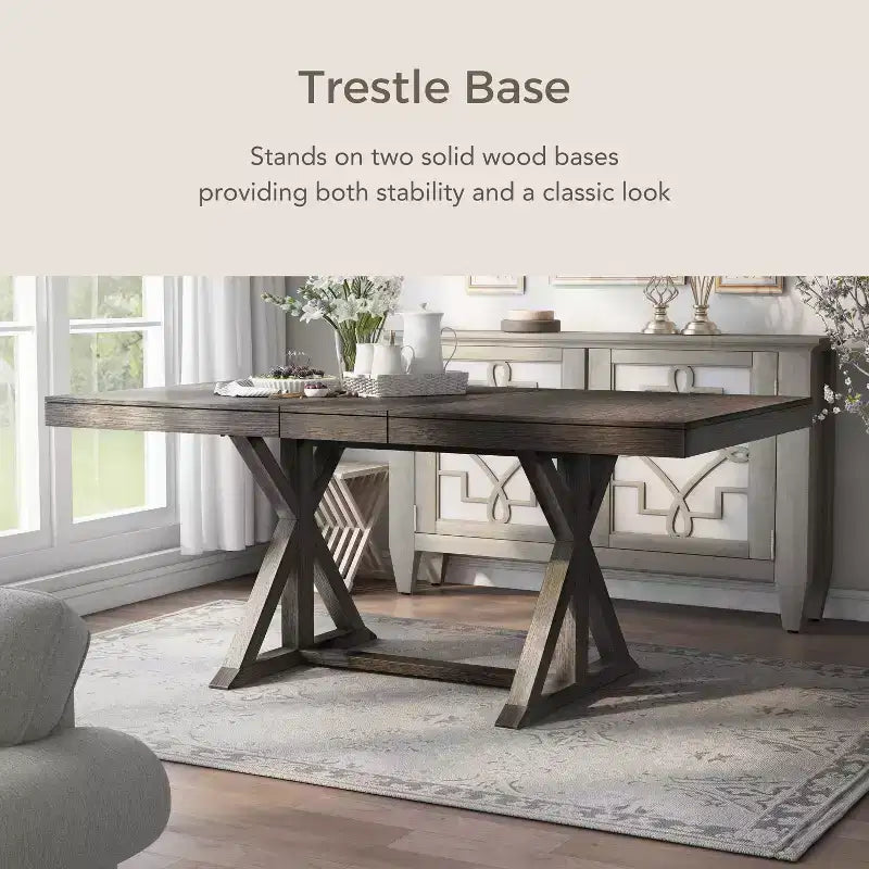 Table de salle à manger extensible Rawlins de 198 cm avec base à tréteaux - HOMES: Inside + Out