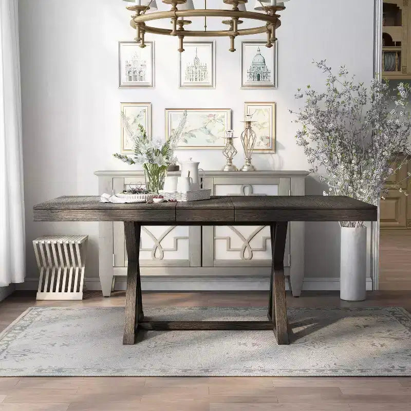 Table de salle à manger extensible Rawlins de 198 cm avec base à tréteaux - HOMES: Inside + Out