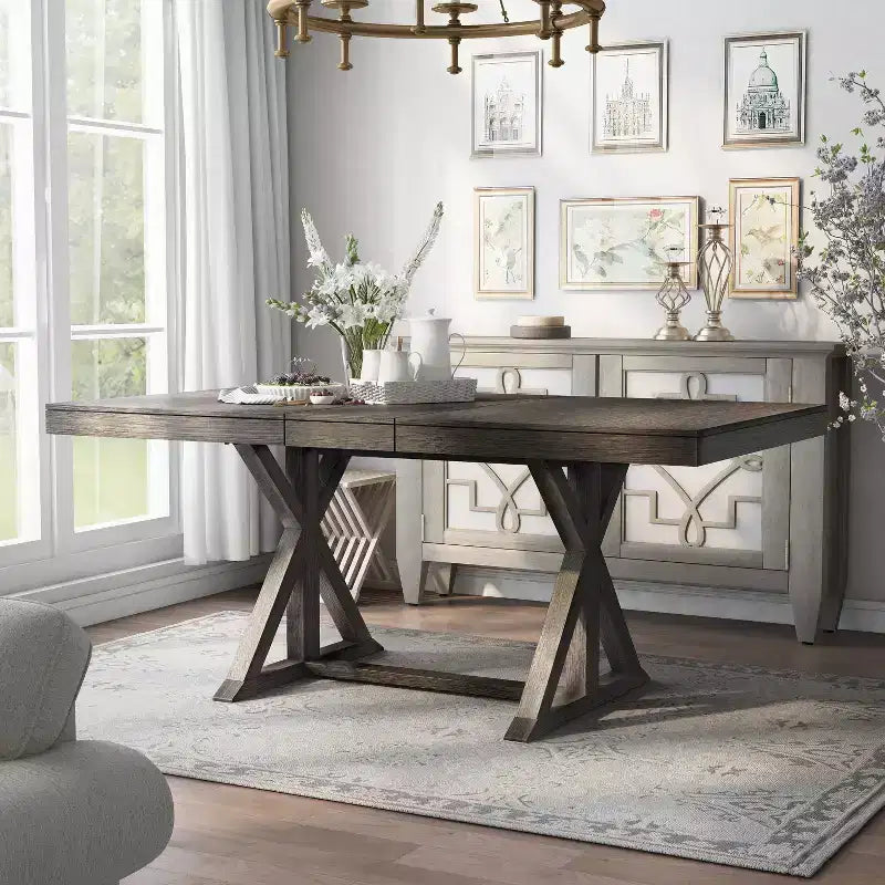 Table de salle à manger extensible Rawlins de 198 cm avec base à tréteaux - HOMES: Inside + Out