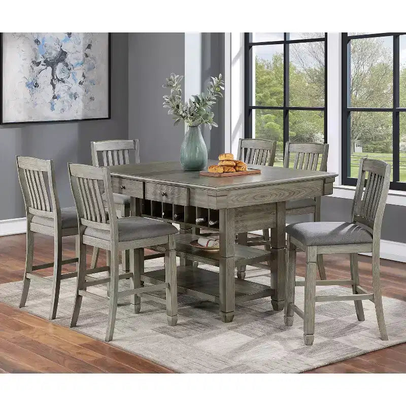 HOMES: Inside + Out 60" Goldspark Transitional 2 étagères Table hauteur comptoir avec tiroirs et casier à vin gris : Table de bar 30 x 60