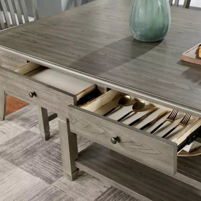HOMES: Inside + Out 60" Goldspark Transitional 2 étagères Table hauteur comptoir avec tiroirs et casier à vin gris : Table de bar 30 x 60