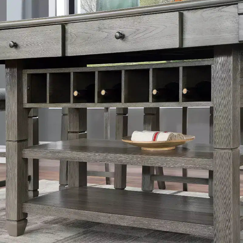 HOMES: Inside + Out 60" Goldspark Transitional 2 étagères Table hauteur comptoir avec tiroirs et casier à vin gris : Table de bar 30 x 60