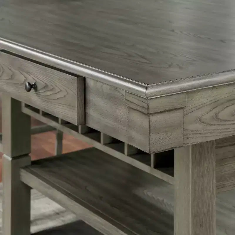 HOMES: Inside + Out 60" Goldspark Transitional 2 étagères Table hauteur comptoir avec tiroirs et casier à vin gris : Table de bar 30 x 60