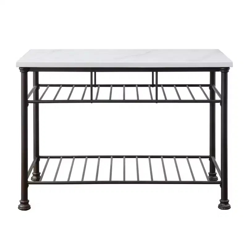 50" Freyja Kitchen Island White Cultured Stone/Gray Finish - Acme Furniture: Metal Frame, Storage Shelves