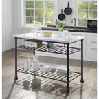 Îlot de cuisine Freyja 50 po en pierre reconstituée blanche/gris - Acme Furniture : Structure en métal, étagères de rangement