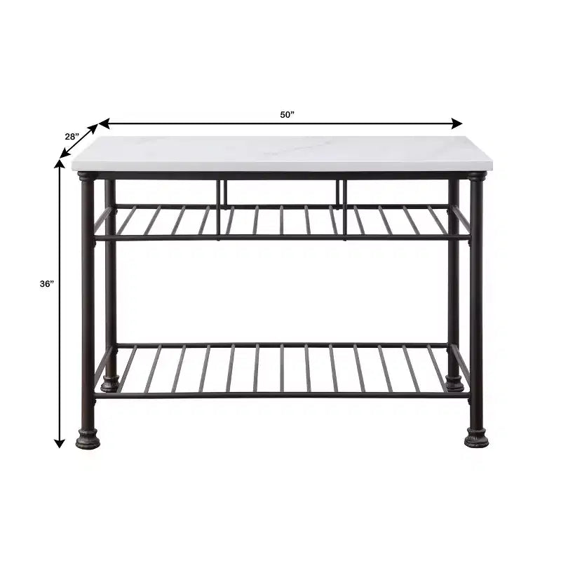 Îlot de cuisine Freyja 50 po en pierre reconstituée blanche/gris - Acme Furniture : Structure en métal, étagères de rangement