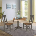 Table de salle à manger ronde 42" à double rallonge avec 2 chaises à dossier panneau Noyer/Charbon délavé - International Concepts