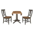 Table de salle à manger ronde 42" à double rallonge avec 2 chaises à dossier panneau Noyer/Charbon délavé - International Concepts