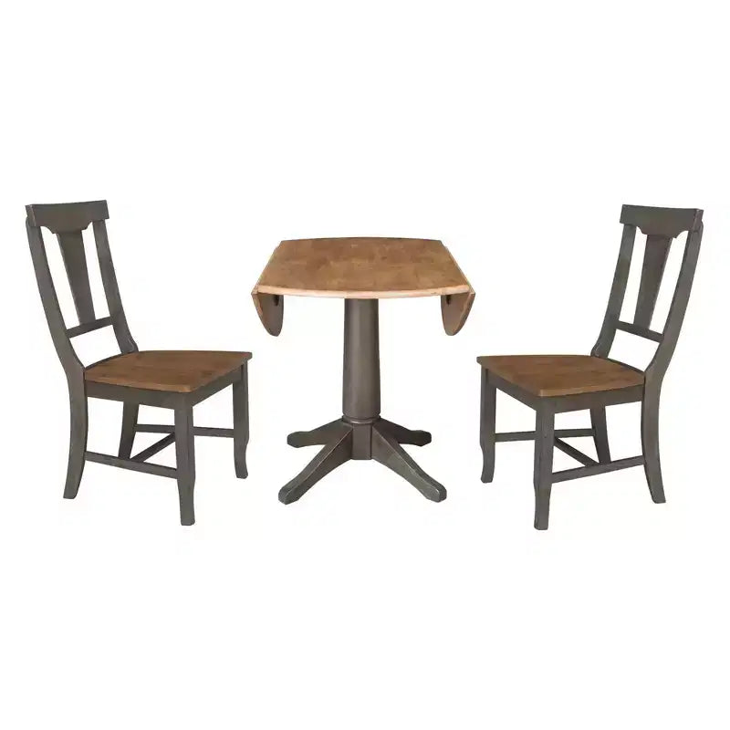 Table de salle à manger ronde 42" à double rallonge avec 2 chaises à dossier panneau Noyer/Charbon délavé - International Concepts