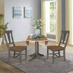 Table de salle à manger ronde 42" à double rallonge avec 2 chaises à dossier panneau Noyer/Charbon délavé - International Concepts