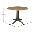 Table de salle à manger ronde 42" à double rallonge avec 2 chaises à dossier panneau Noyer/Charbon délavé - International Concepts
