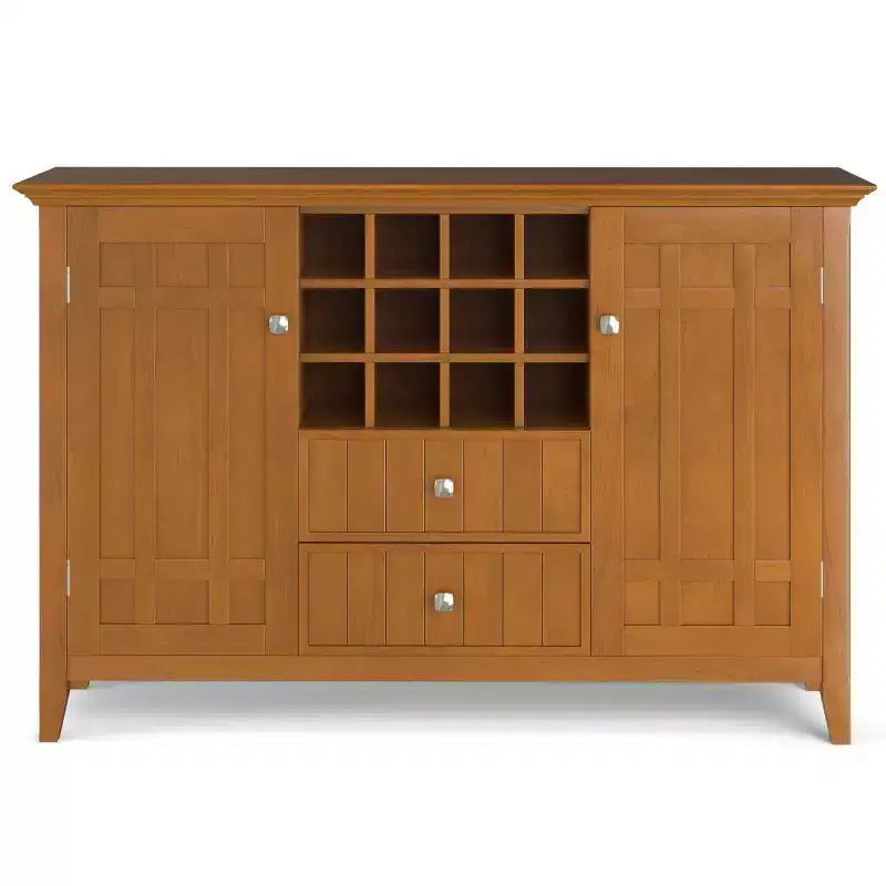 Bahut de buffet Freemont avec rangement, étagères réglables et poignées en bronze - WyndenHall : Contient 12 bouteilles, bois massif