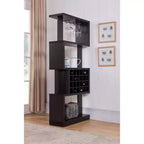 Étagère à vin Robin contemporaine à 4 niveaux cappuccino – miBasics : Peut contenir 24 bouteilles, rangement pour verres à pied