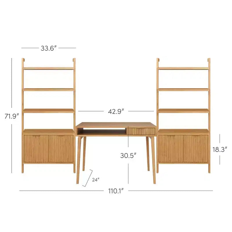 Nathan James Jasper Meuble mural de bureau cannelé en bois marron