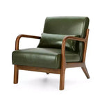 Fauteuil d'appoint en similicuir style Mid-Century Modern avec structure en bois d'hévéa noyer – Vert chasseur – Glitzhome