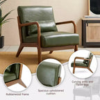 Fauteuil d'appoint en similicuir style Mid-Century Modern avec structure en bois d'hévéa noyer – Vert chasseur – Glitzhome
