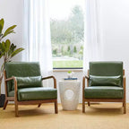 Fauteuil d'appoint en similicuir style Mid-Century Modern avec structure en bois d'hévéa noyer – Vert chasseur – Glitzhome