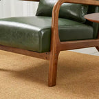 Fauteuil d'appoint en similicuir style Mid-Century Modern avec structure en bois d'hévéa noyer – Vert chasseur – Glitzhome