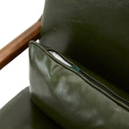 Fauteuil d'appoint en similicuir style Mid-Century Modern avec structure en bois d'hévéa noyer – Vert chasseur – Glitzhome