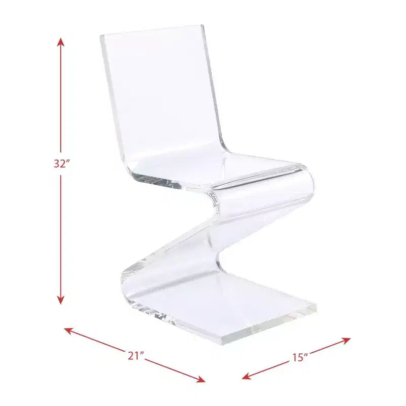 Chaise Z en acrylique transparent Peek – Picket House Furnishings : chaise moderne en Plexiglas sans accoudoirs, sans coussin