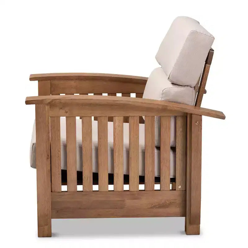Fauteuil de salon 1 place en bois et tissu Charlotte Taupe/Marron - Baxton Studio
