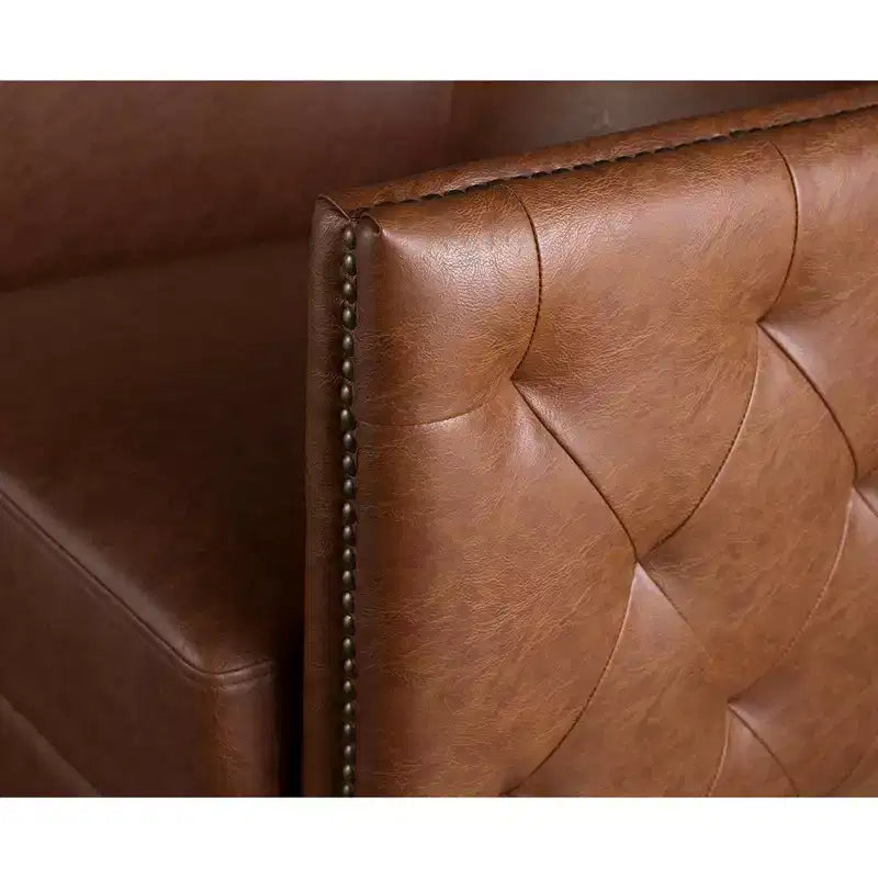 Fauteuil pivotant Milton Tufted Barrel marron - Madison Park : rembourré, aucun assemblage, finition bronze plaqué
