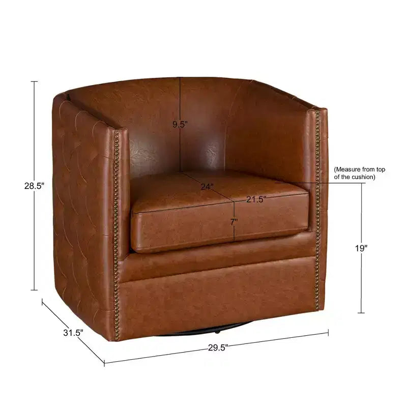 Fauteuil pivotant Milton Tufted Barrel marron - Madison Park : rembourré, aucun assemblage, finition bronze plaqué