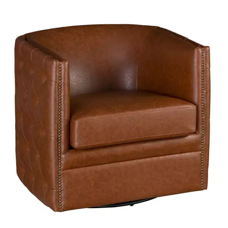 Fauteuil pivotant Milton Tufted Barrel marron - Madison Park : rembourré, aucun assemblage, finition bronze plaqué