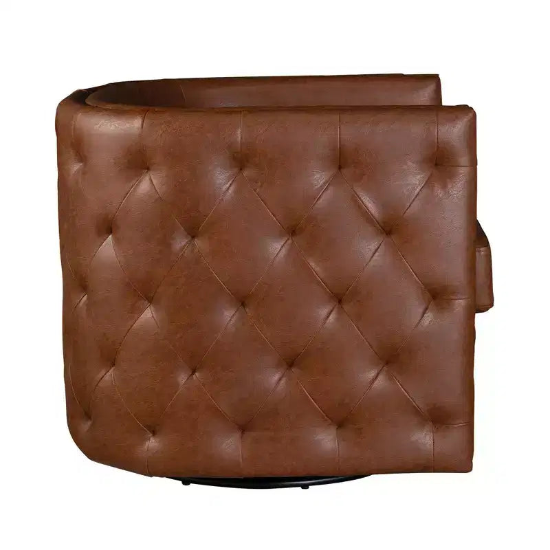 Fauteuil pivotant Milton Tufted Barrel marron - Madison Park : rembourré, aucun assemblage, finition bronze plaqué
