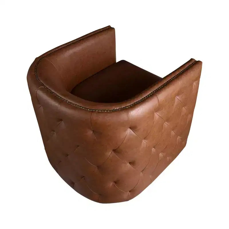 Fauteuil pivotant Milton Tufted Barrel marron - Madison Park : rembourré, aucun assemblage, finition bronze plaqué