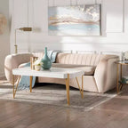 Baxton Studio Adanna, Canapé en tissu velours, Beige champagne