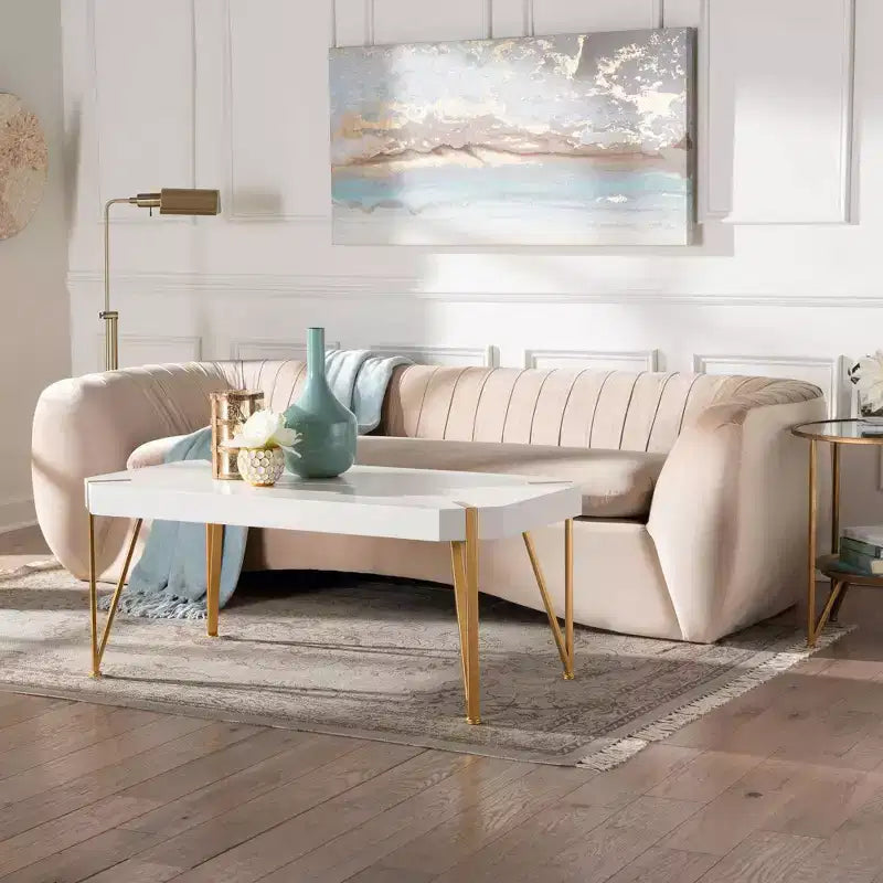 Baxton Studio Adanna, Canapé en tissu velours, Beige champagne