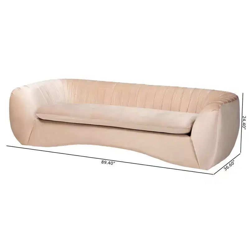 Baxton Studio Adanna, Canapé en tissu velours, Beige champagne