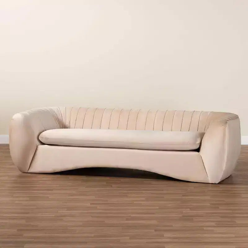 Baxton Studio Adanna, Canapé en tissu velours, Beige champagne