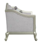 Canapé 66" Qunsia Lin Gris Clair et Finition Champagne - Meubles Acme : Revêtement en cuir, Cadre en bois, Aucun assemblage requis