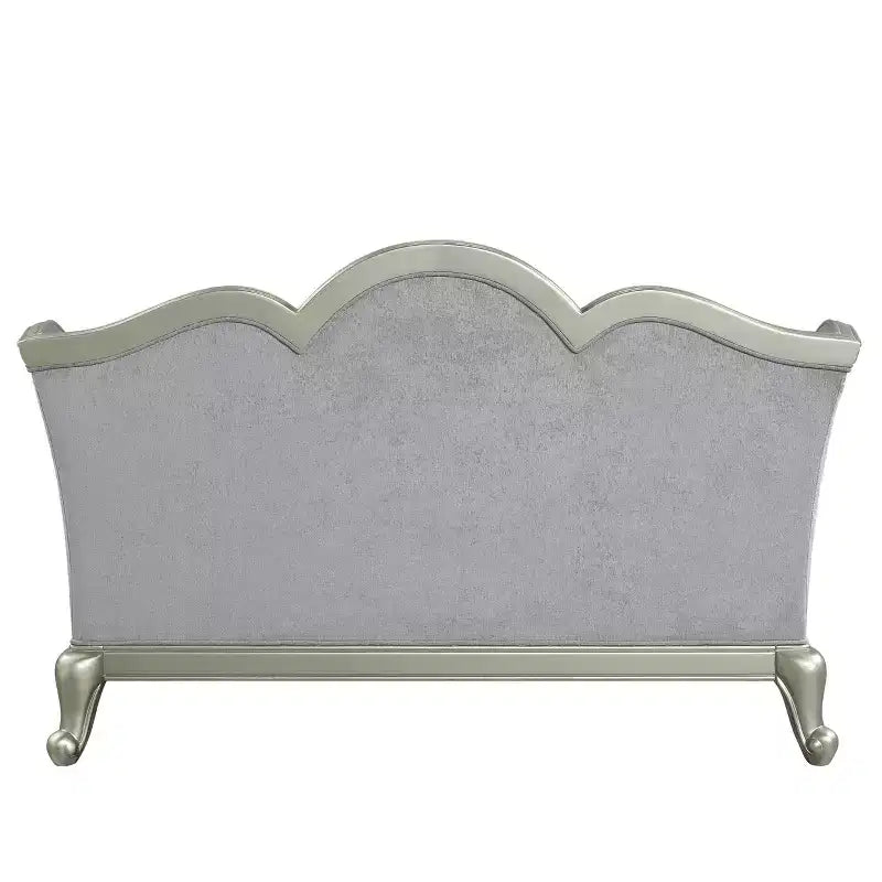 Canapé 66" Qunsia Lin Gris Clair et Finition Champagne - Meubles Acme : Revêtement en cuir, Cadre en bois, Aucun assemblage requis
