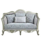 Canapé 66" Qunsia Lin Gris Clair et Finition Champagne - Meubles Acme : Revêtement en cuir, Cadre en bois, Aucun assemblage requis