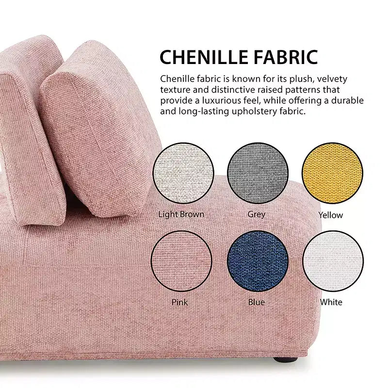 HOMES: Inside + Out Povoa Fauteuil modulaire moderne sans accoudoirs en chenille avec dossier extensible rose