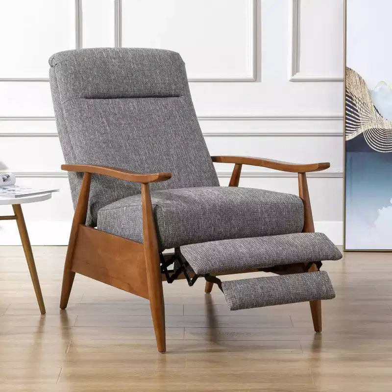 Fauteuil inclinable Comfort Pointe Terni à dossier inclinable gris cendré : résistant aux taches, pieds en bois de châtaignier, rembourrage en mousse