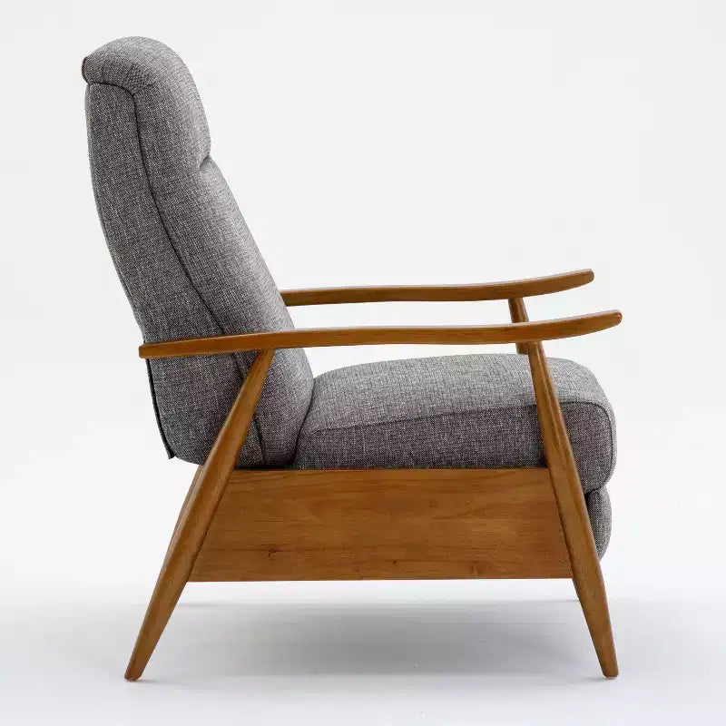 Fauteuil inclinable Comfort Pointe Terni à dossier inclinable gris cendré : résistant aux taches, pieds en bois de châtaignier, rembourrage en mousse