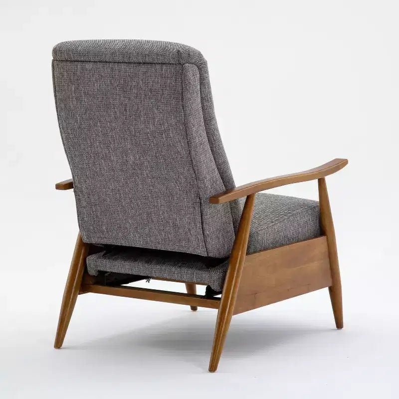 Fauteuil inclinable Comfort Pointe Terni à dossier inclinable gris cendré : résistant aux taches, pieds en bois de châtaignier, rembourrage en mousse