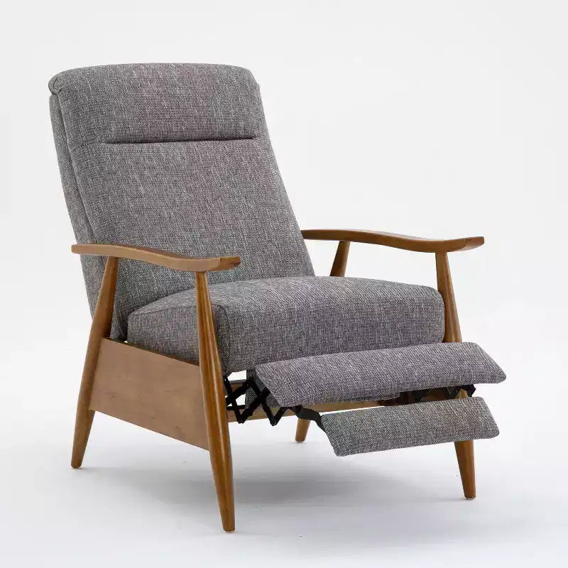 Fauteuil inclinable Comfort Pointe Terni à dossier inclinable gris cendré : résistant aux taches, pieds en bois de châtaignier, rembourrage en mousse